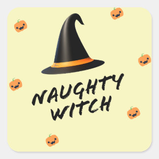 Cute Naughty Witch with Hat Square Sticker