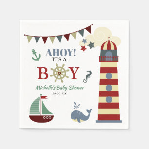 Cute Nautical Ahoy! Its a Boy Baby Shower Napkins