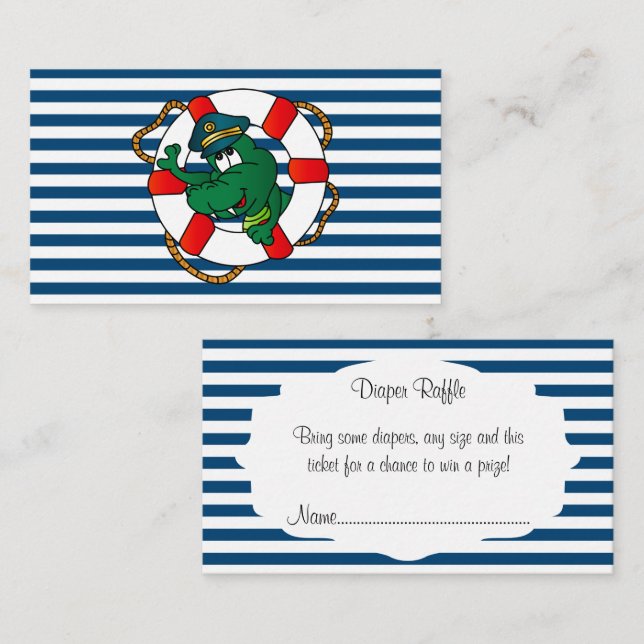 Cute Nautical Alligator Baby Shower Diaper Raffle Enclosure Card (Front/Back)