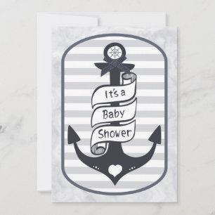 Cute Nautical Anchor Bow and Stripes Baby Shower Invitation