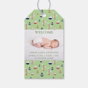Cute Nautical Baby Birth Announcement Gift Tag