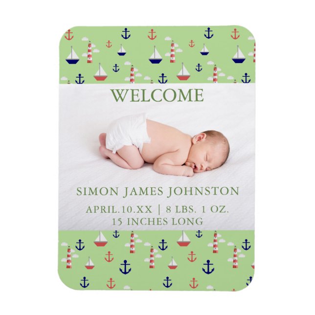 Cute Nautical Baby Birth Announcement Magnet (Vertical)