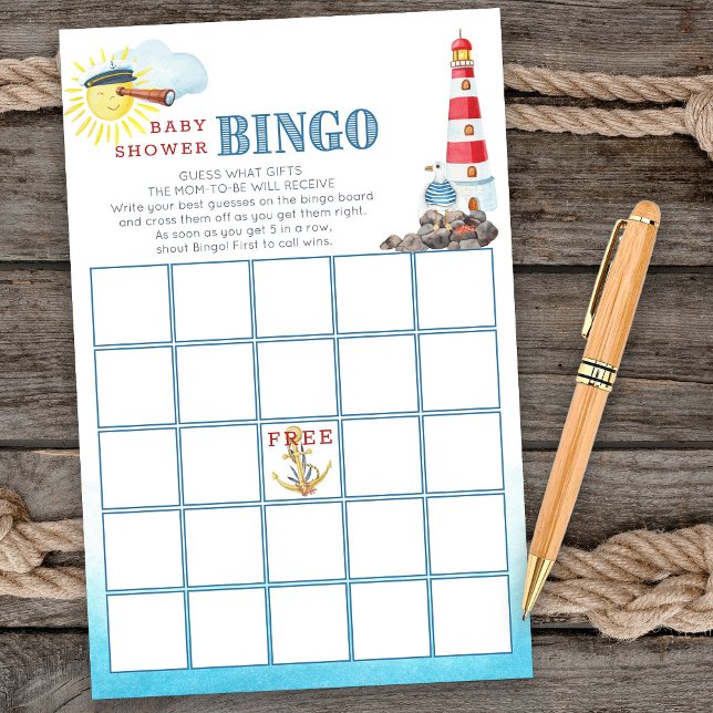 Cute Nautical Baby Shower Bingo Game (Baby Bingo game card from my Ahoy it's a boy Nautical Baby Shower collection)
