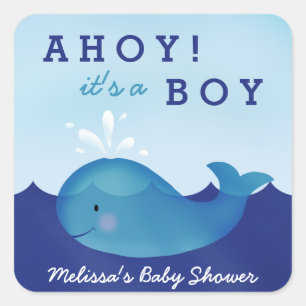 Cute Nautical Baby Shower Stickers   Blue Whale