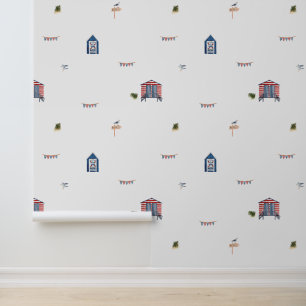 Cute Nautical Beach Hut Pattern Wallpaper