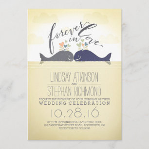 cute nautical beach wedding invitation with whales