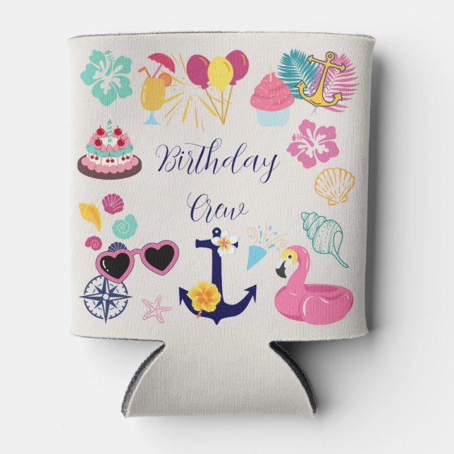 Cute Nautical Birthday Can Cooler (Front)