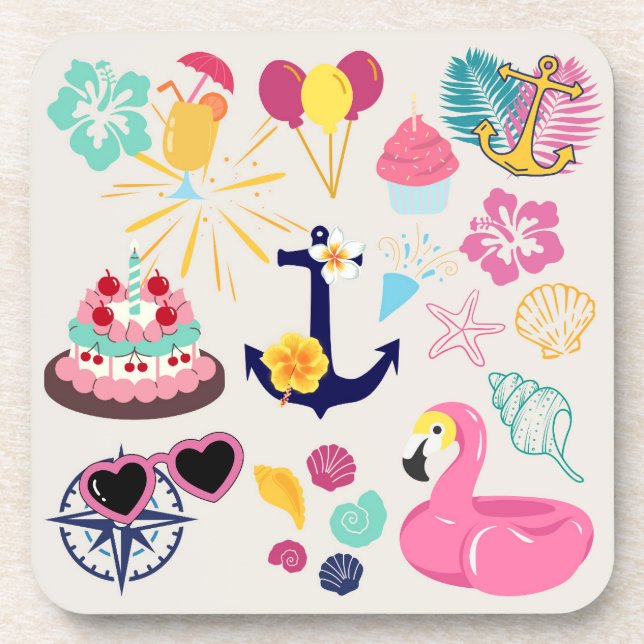Cute Nautical Birthday Coaster (Front)