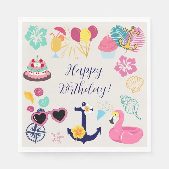  Cute Nautical Birthday Napkin (Front)