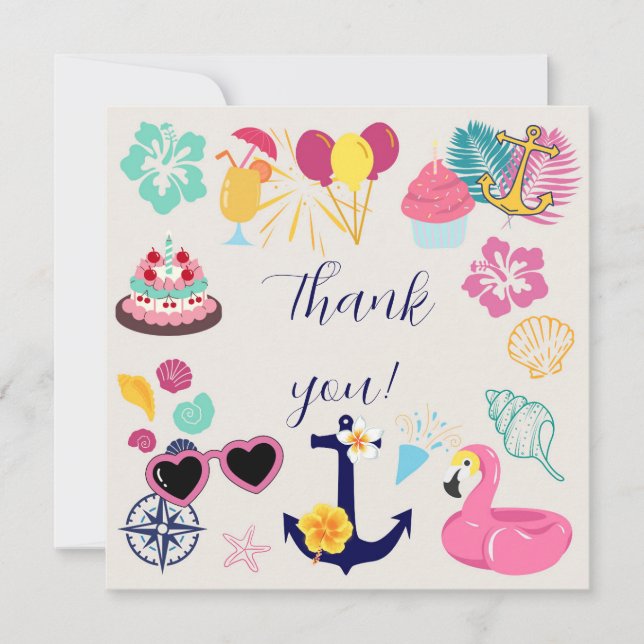   Cute Nautical Birthday Thank You Card (Front)