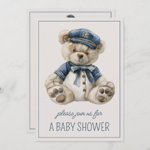 Cute Nautical Blue Baby Bear Personalised Invitation