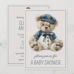 Cute Nautical Blue Baby Bear Personalized Invitation