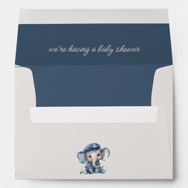 Cute Nautical Blue Baby Elephant Baby Shower Envelope (Back (Bottom))