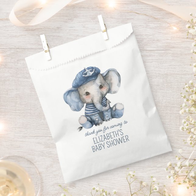 Cute Nautical Blue Baby Elephant Baby Shower Favour Bags (Clipped)