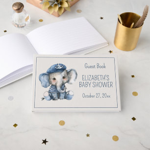 Cute Nautical Blue Baby Elephant Baby Shower Guest Book