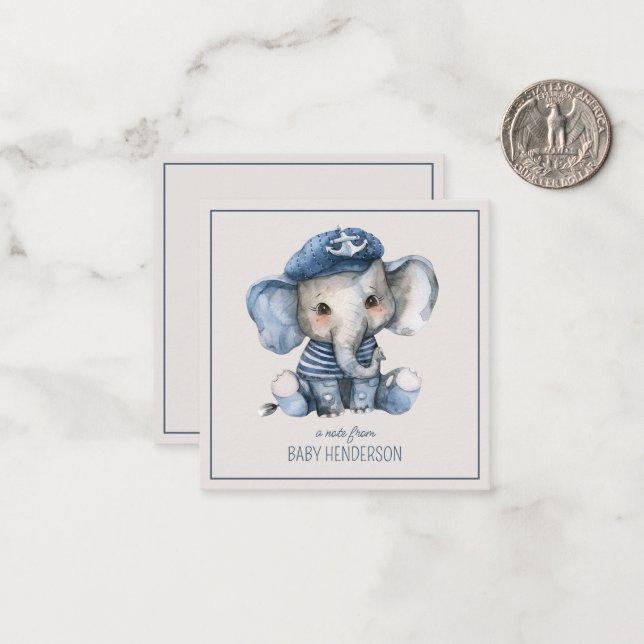 Cute Nautical Blue Baby Elephant Personalised Card (Front/Back In Situ)