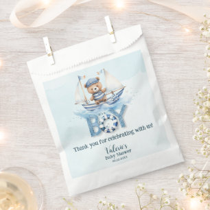 Cute Nautical Blue Boat Teddy Bear Boy Baby Shower Favour Bags