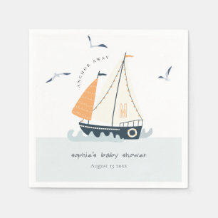 Cute Nautical Blue Sailboat Pastel Baby Shower Napkin