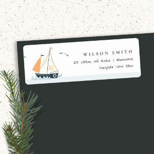 Cute Nautical Blue Sailboat Pastel Kids Address