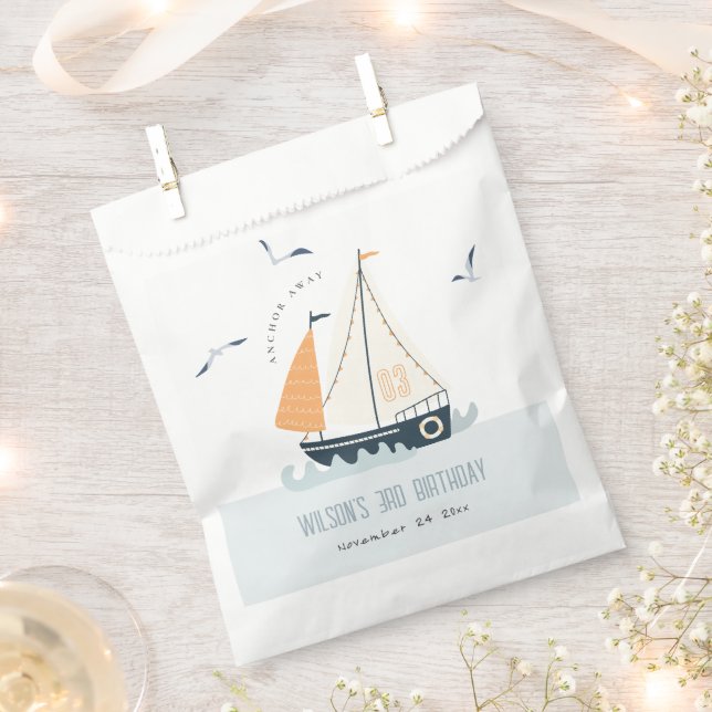 Cute Nautical Blue Sailboat Pastel Kids Birthday Favour Bags (Clipped)