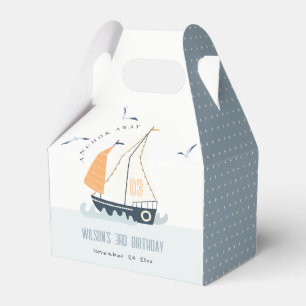 Cute Nautical Blue Sailboat Pastel Kids Birthday Favour Box