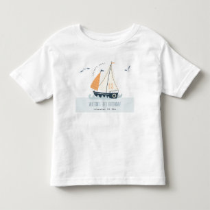 Cute Nautical Blue Sailboat Pastel Kids Birthday Toddler T-Shirt