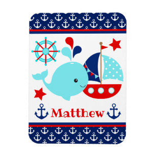 Cute Nautical Blue Whale and Anchors Pattern Magnet