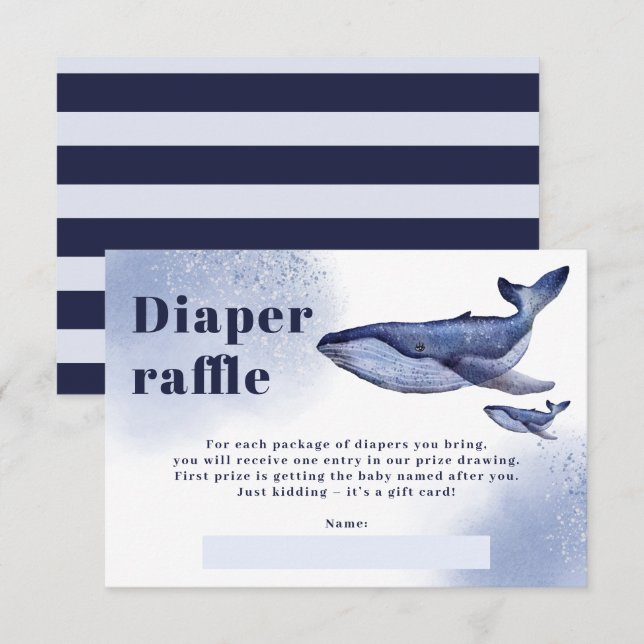 Cute nautical blue whale diaper raffle baby shower enclosure card (Front/Back)