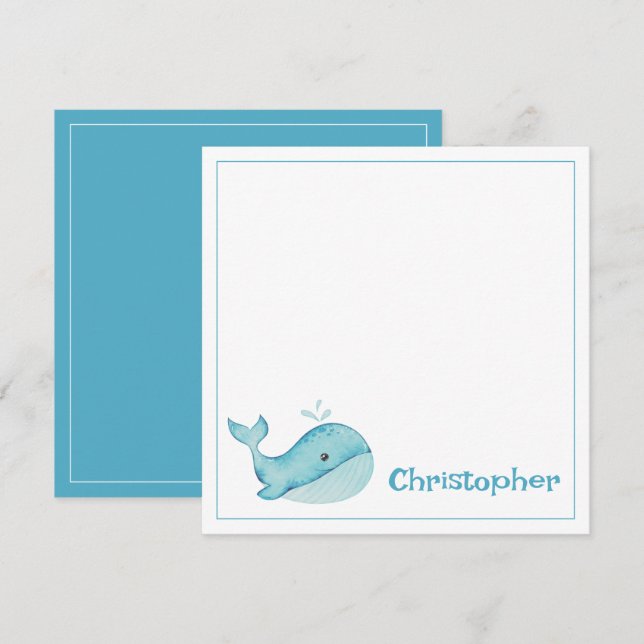 Cute Nautical Blue Whale Personalised Card (Front/Back)