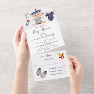 Cute Nautical Boy Baby Shower All In One Invitatio Invitation