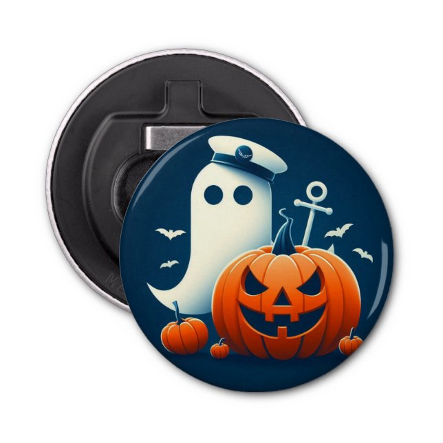 Cute, Nautical/coastal Halloween ghost/pumpkins Bottle Opener (Front)
