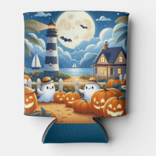 Cute, Nautical/coastal Halloween ghost/pumpkins Can Cooler