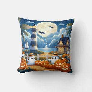 Cute, Nautical/coastal Halloween ghost/pumpkins Cushion