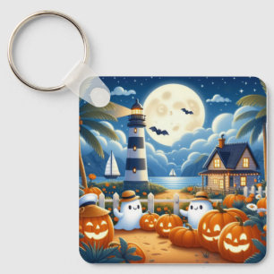 Cute, Nautical/coastal Halloween ghost/pumpkins Key Ring