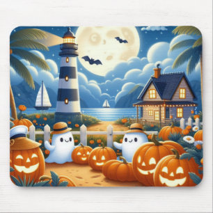 Cute, Nautical/coastal Halloween ghost/pumpkins Mouse Mat