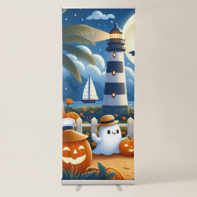 Cute, Nautical/coastal Halloween ghost/pumpkins Retractable Banner (Front)