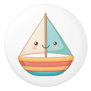 Cute Nautical Colourful Sailboat Ceramic Knob