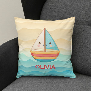 Cute Nautical Colourful Sailboat Cushion