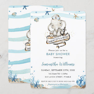Cute Nautical Elephant Ahoy It's a Boy Baby Shower Invitation