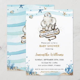 Cute Nautical Elephant Ahoy It's a Boy Baby Shower Invitation