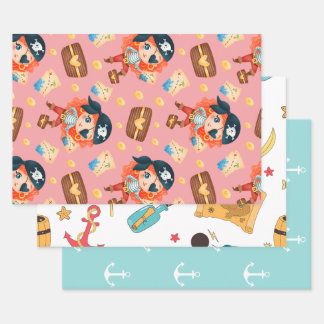 Cute Nautical Girl Pirate Wrapping Paper Sheet