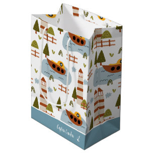 Cute Nautical Lighthouse and Boat Kid Pattern Medium Gift Bag