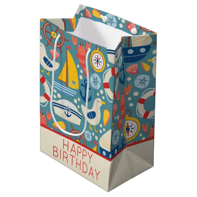 Cute Nautical Marine Sea Life Personalised Medium Gift Bag (Front Angled)