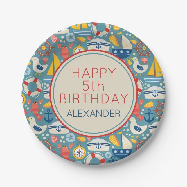 Cute Nautical Marine Sea Life Personalised Paper Plate (Front)