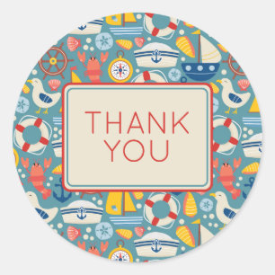 Cute Nautical Marine Sea Life Thank You Classic Round Sticker