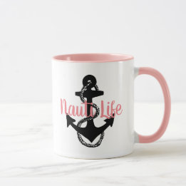 cute, nautical NAUTI LIFE script with anchor | Mug