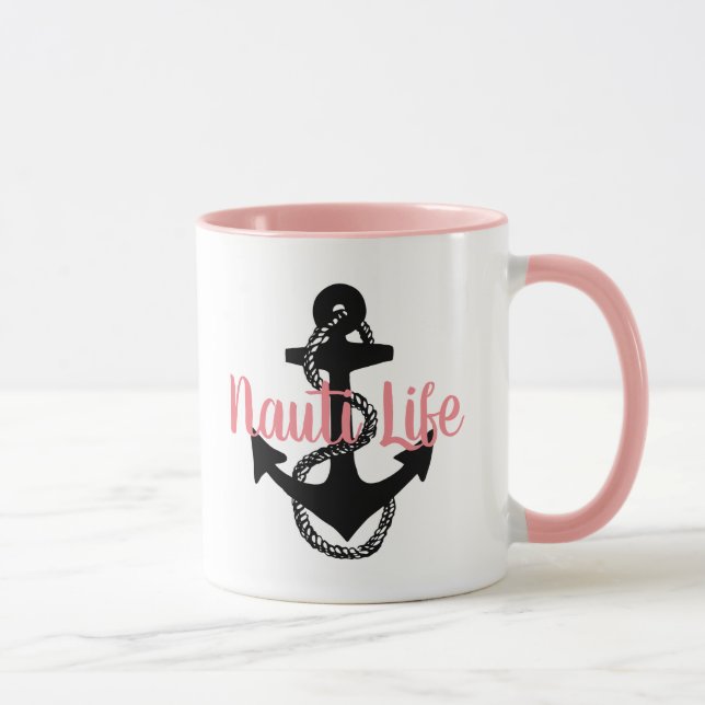 cute, nautical NAUTI LIFE script with anchor | Mug (Right)