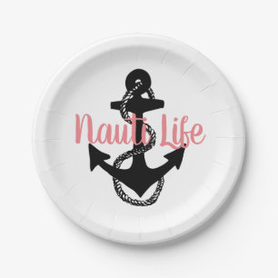 cute, nautical NAUTI LIFE script with anchor   Paper Plate