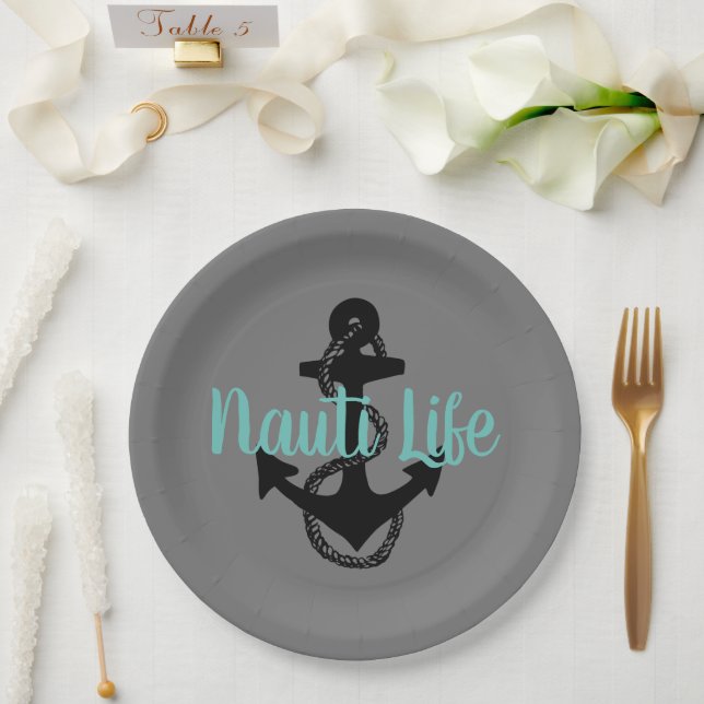cute nautical NAUTI LIFE with anchor | Paper Plate (Wedding)
