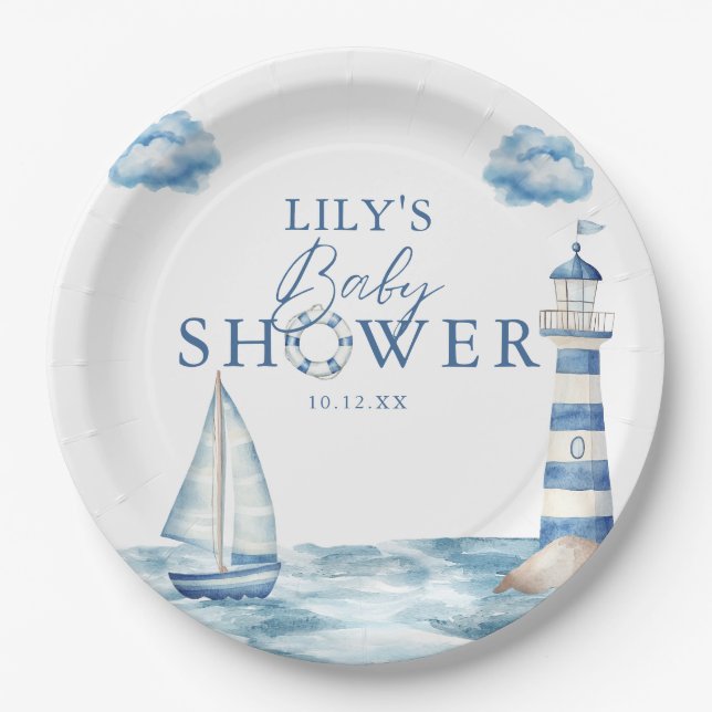 Cute Nautical Ocean Baby Shower Paper Plate (Front)